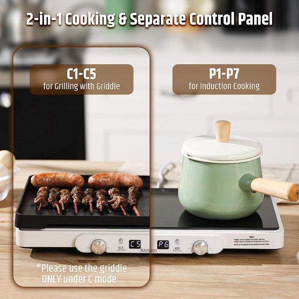 Razorri Electric Induction Cooktop, Removable Cast Iron Griddle Pan NonStick, 1800W Double
